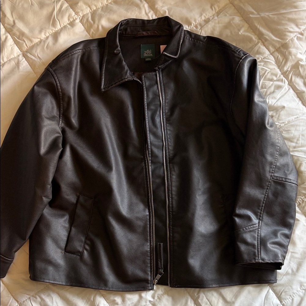 Unisex Dark Brown Faux Leather Jacket - Classic Zip Front